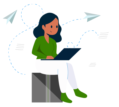 A girl sending and receiving emails