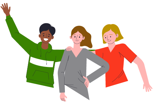 3 friends enjoying their time together, smiling and waving