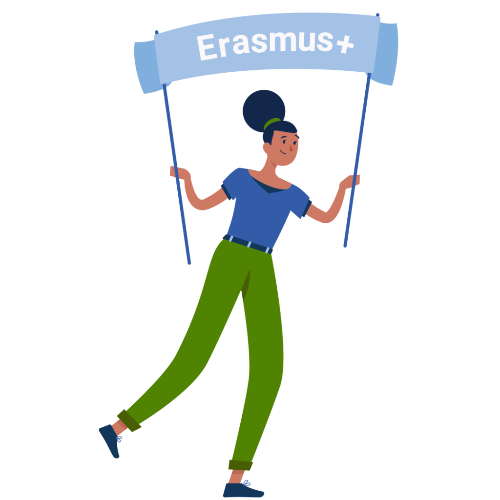 a girl holding Erasmus+ sign