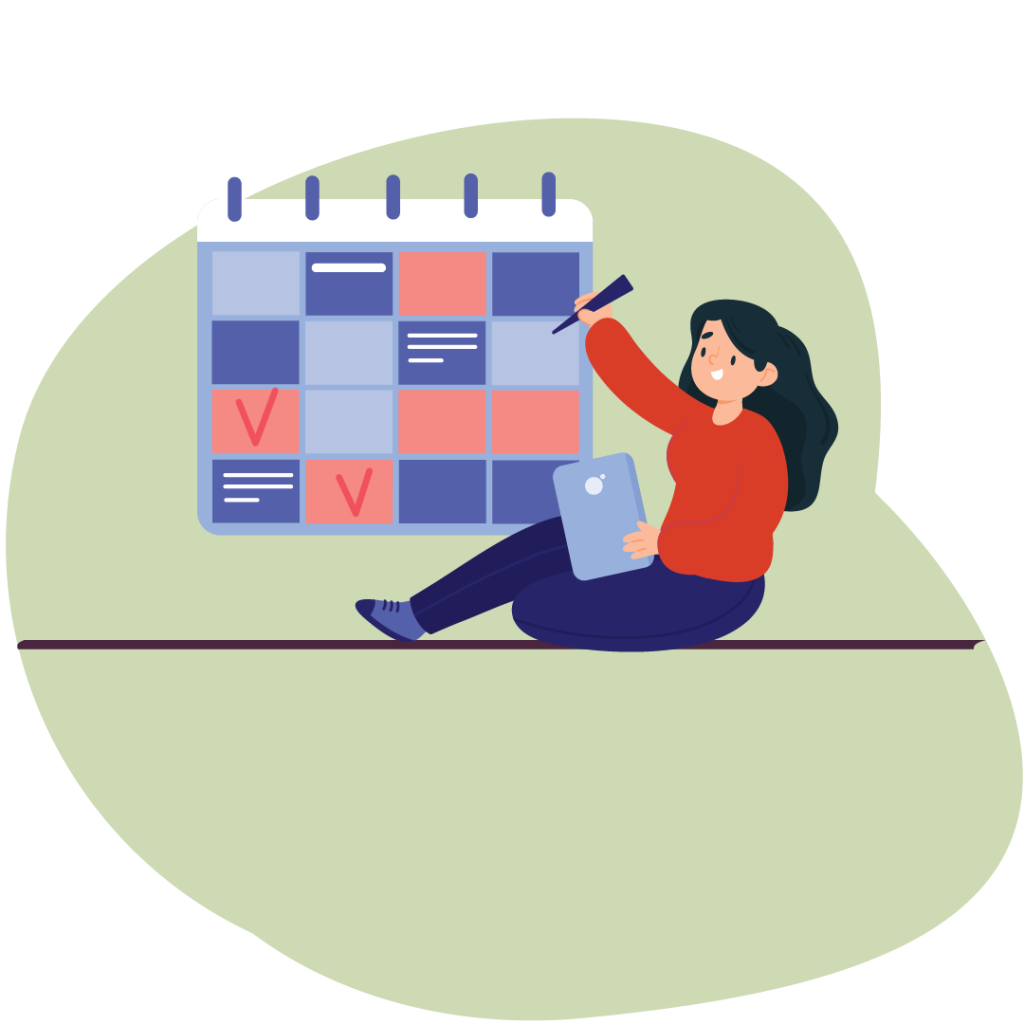 A girl ticking off tasks from a calendar