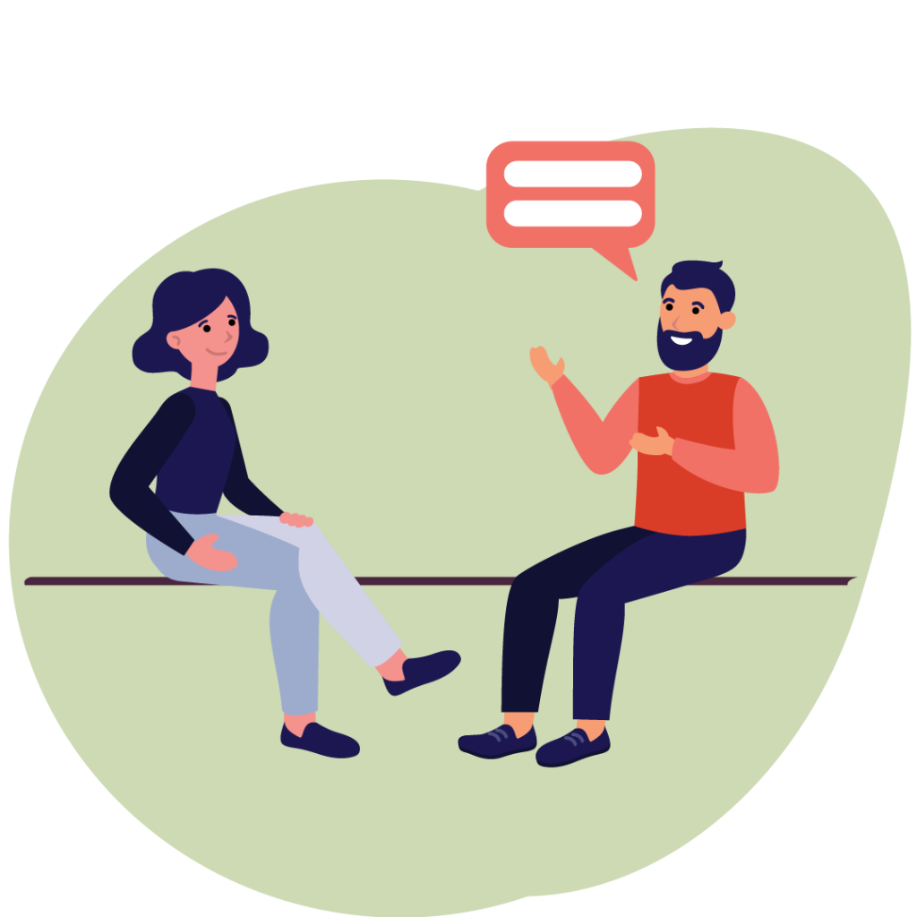 A girl and a guy sitting and having conversation