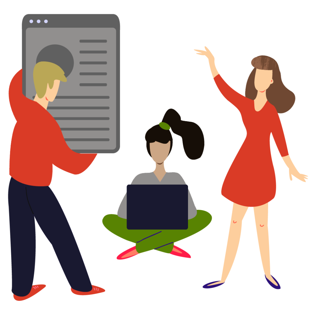 3 young adults working informally